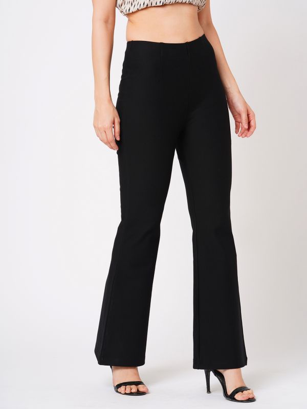 Globus Women Black Stretchable Mid-Rise Woven Slim Fit Workwear Treggings