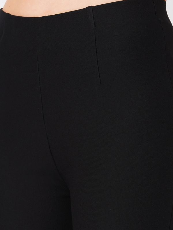 Globus Women Black Stretchable Mid-Rise Woven Slim Fit Workwear Treggings