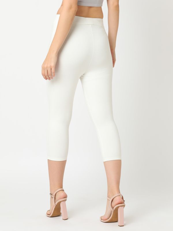 Globus Women Off White Stretchable High Rise Skinny Fit Workwear Capris