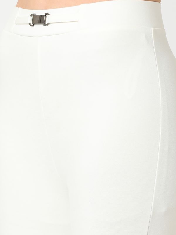 Globus Women Off White Stretchable High Rise Skinny Fit Workwear Capris