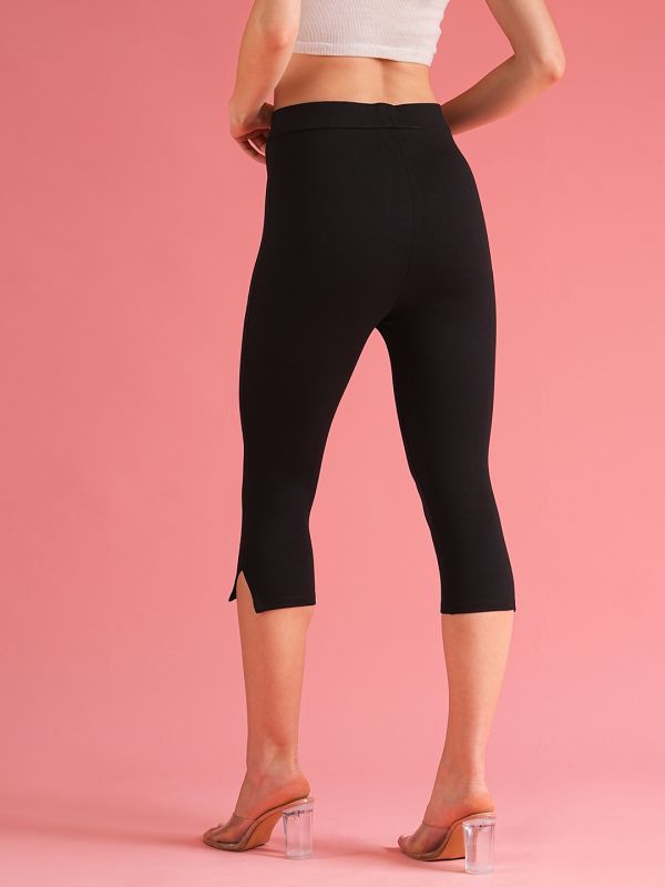 Globus Women Black Skinny Fit High-Rise Capris