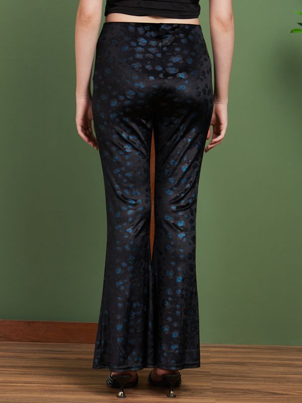 Globus Women Black Printed Polyester Flared Party Trousers