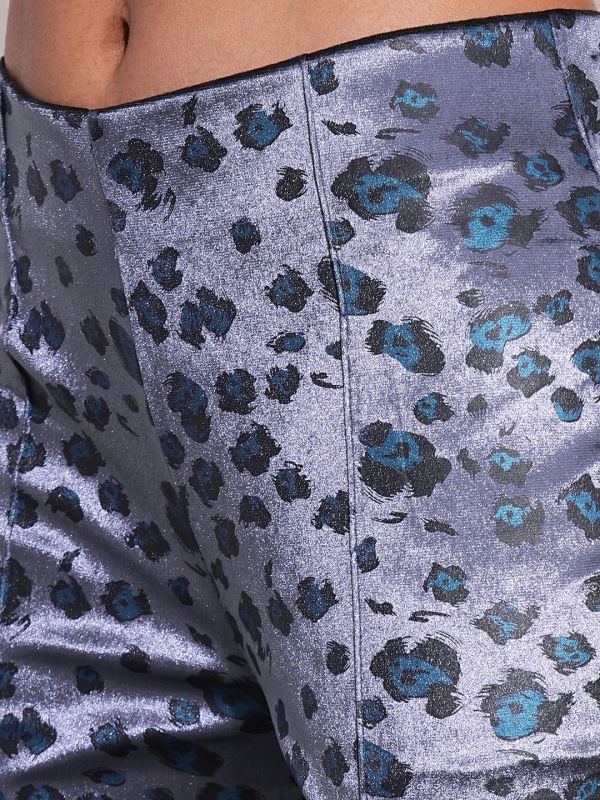Globus Women Gunmetal Printed Polyester Flared Party Trousers