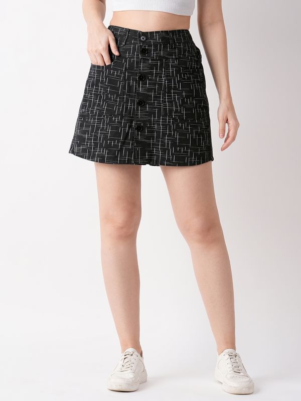Globus Women Black Abstract Mini-Length Skorts