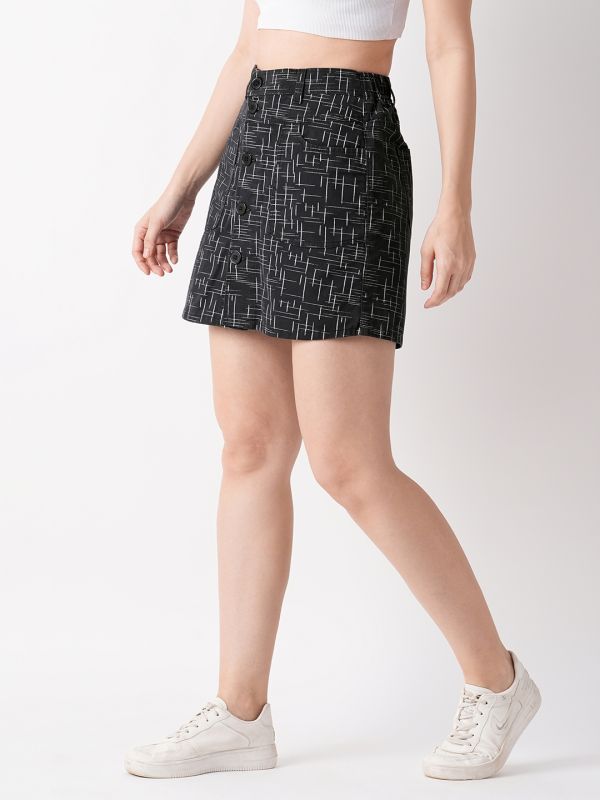 Globus Women Black Abstract Mini-Length Skorts