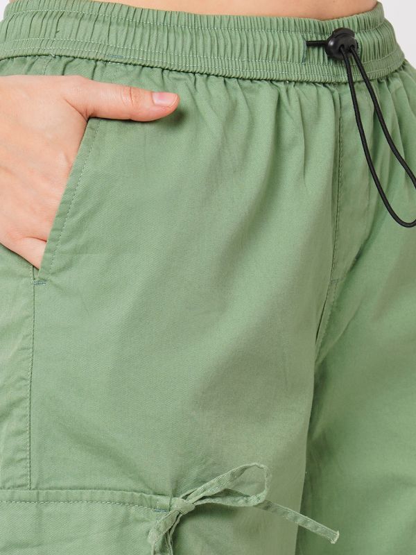 Globus Women Powder Green Loose Fit Mid-Rise Flat Front Cargo Trousers