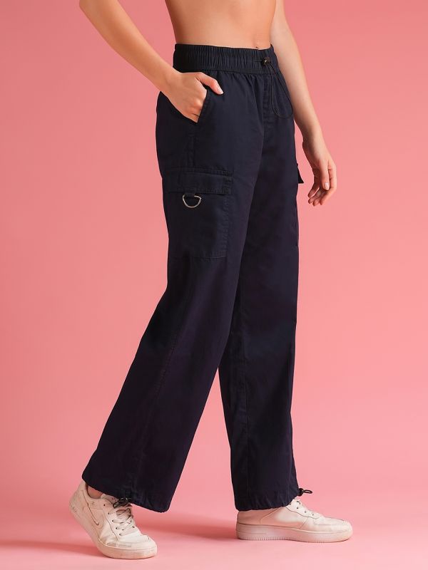 Globus Women Navy Loose Fit Mid-Rise Cargo Trousers