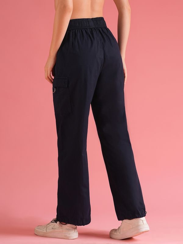 Globus Women Navy Loose Fit Mid-Rise Cargo Trousers