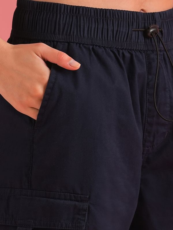Globus Women Navy Loose Fit Mid-Rise Cargo Trousers