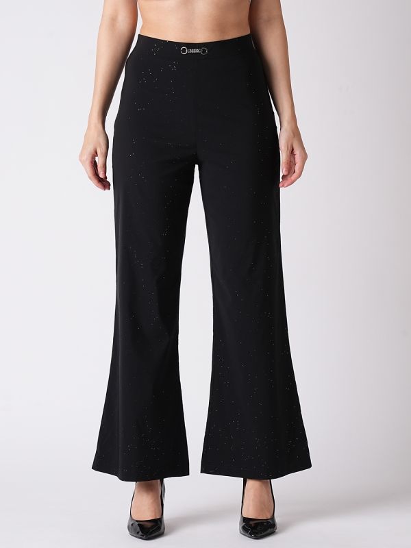 Globus Women Black Mid Rise Flared Fit Bootcut Trouser