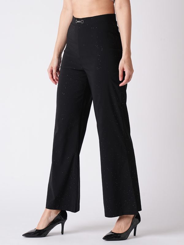 Globus Women Black Mid Rise Flared Fit Bootcut Trouser