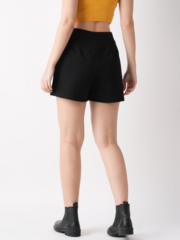 Globus Women Black Regular Fit Mid-Rise Hot Shorts