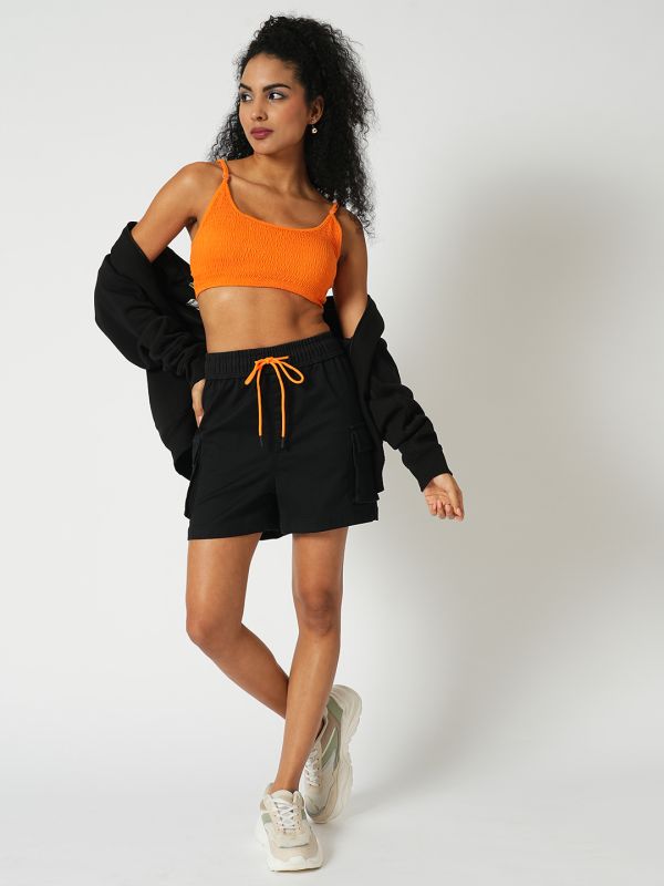 Globus Women Black Woven Mid-Rise Cargo Shorts