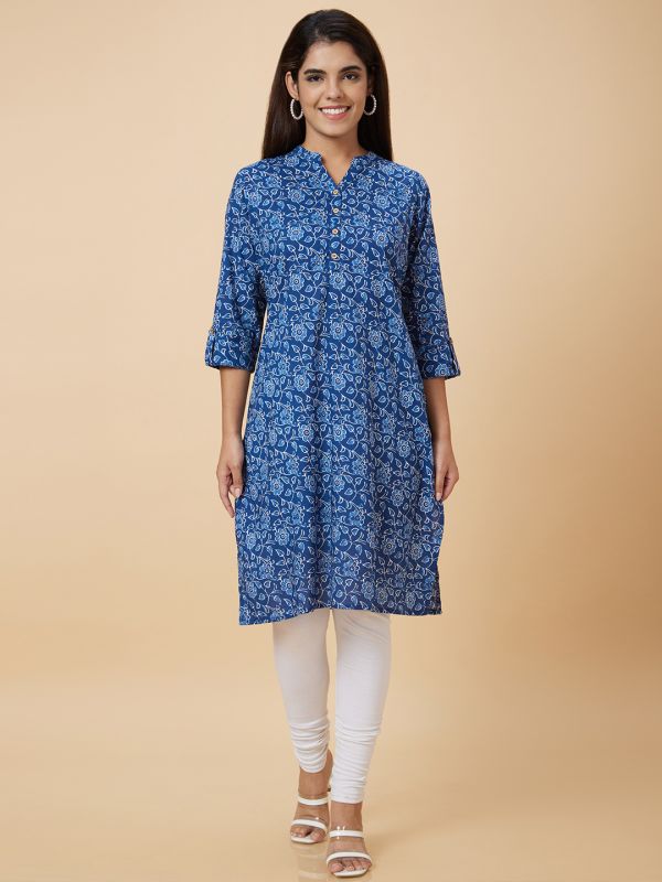 Globus Women Blue Printed Straight Kurta