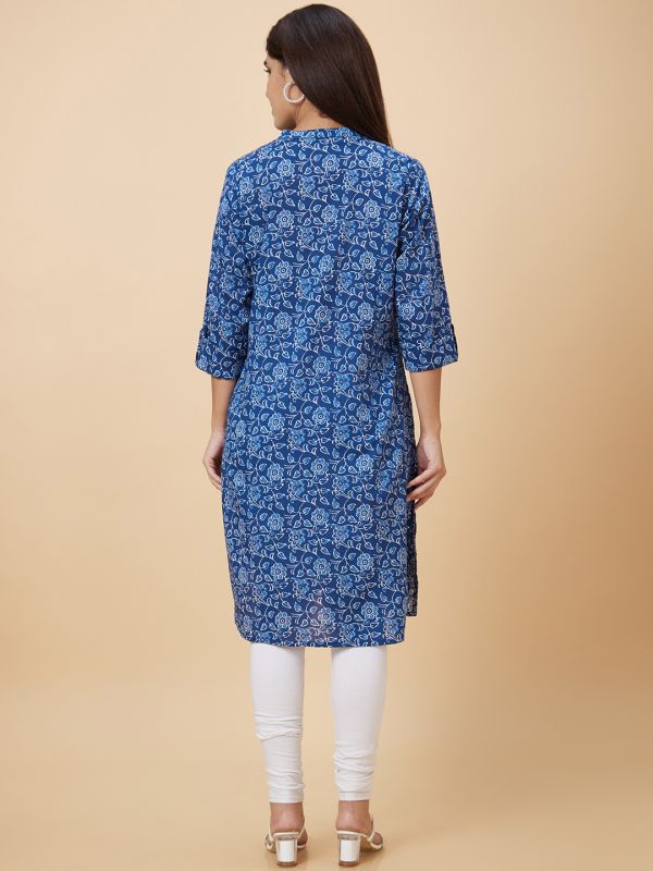 Globus Women Blue Printed Straight Kurta
