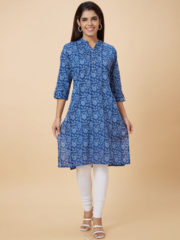 Globus Women Blue Printed Straight Kurta
