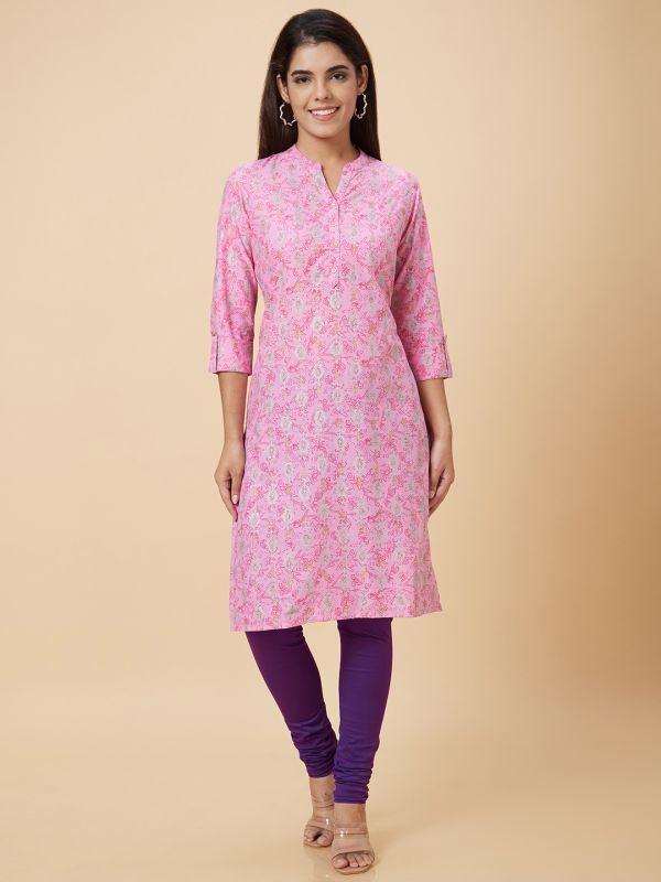 Globus Women Pink Printed Straight Kurta