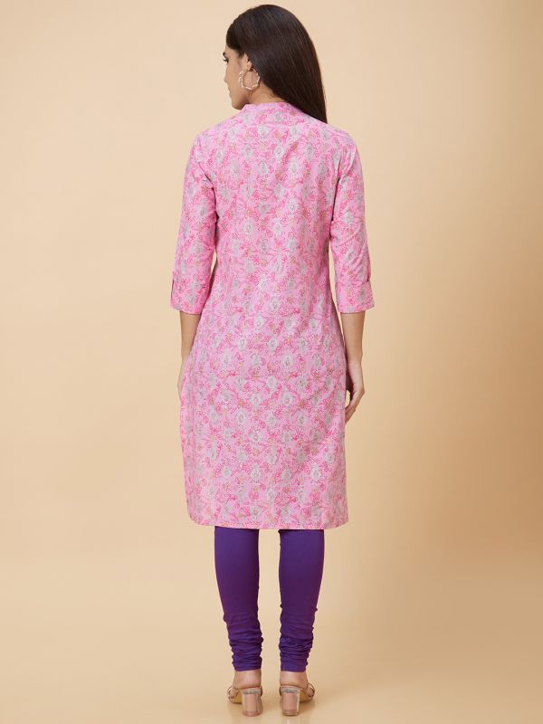 Globus Women Pink Printed Straight Kurta