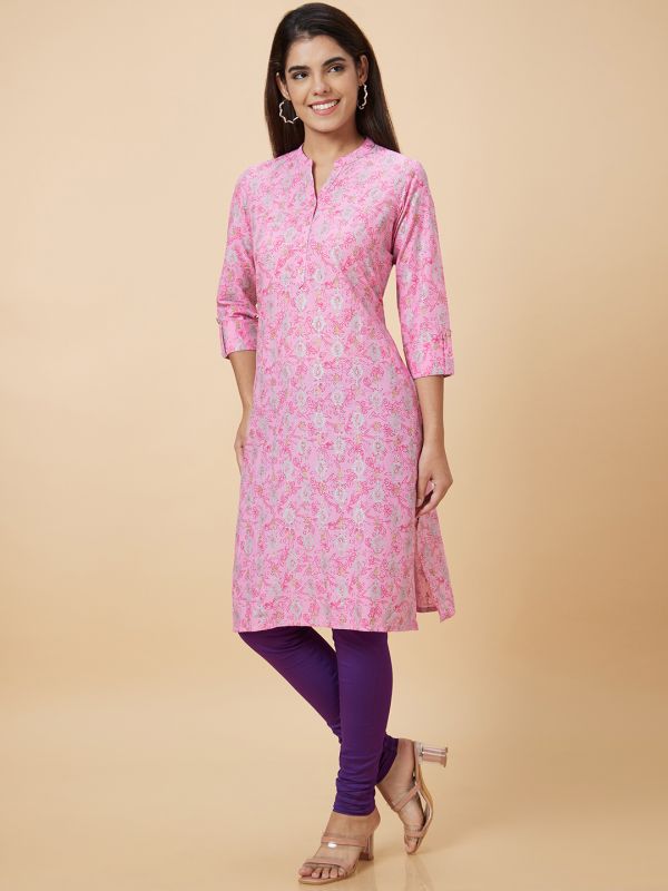 Globus Women Pink Printed Straight Kurta