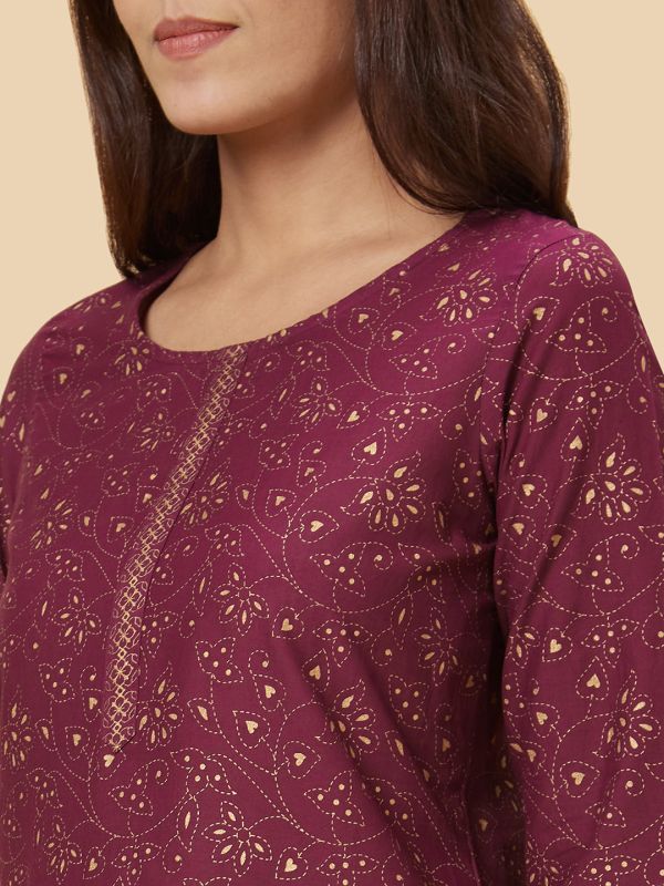 Globus Women Purple Printed Straight Kurta