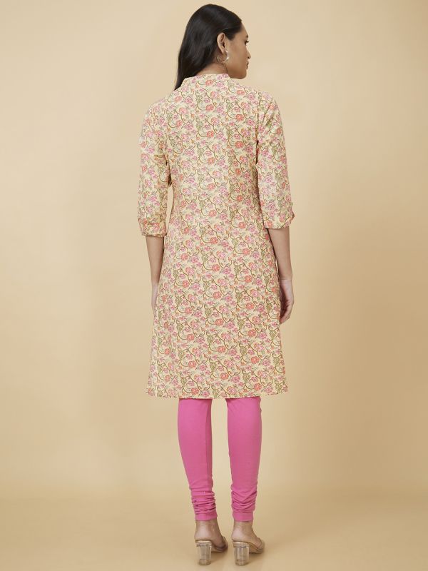 Globus Women Yellow Printed Straight Kurta