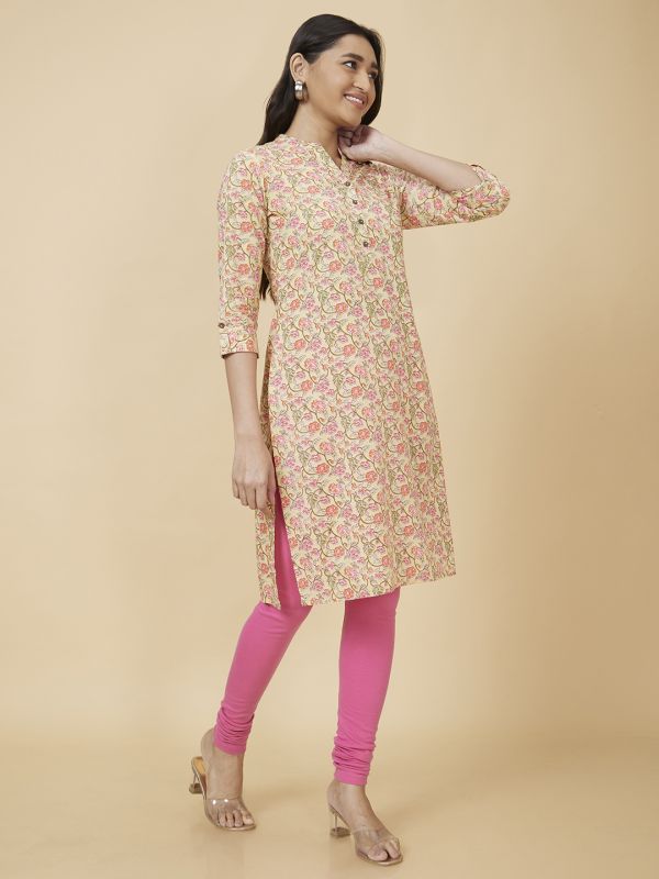Globus Women Yellow Printed Straight Kurta