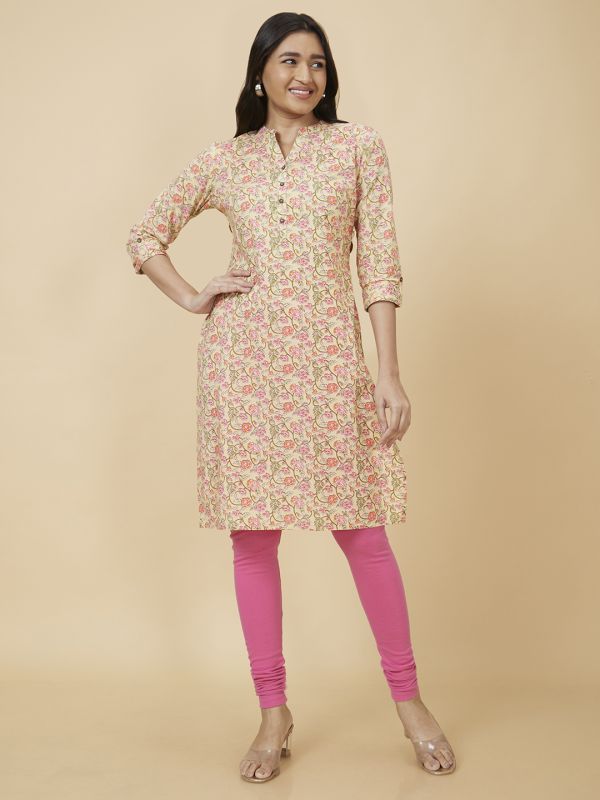 Globus Women Yellow Printed Straight Kurta