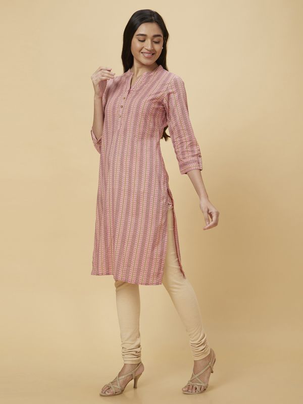 Globus Women Pink Printed Straight Kurta