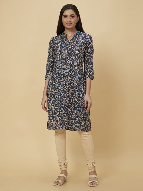 Globus Women Blue Printed Straight Kurta