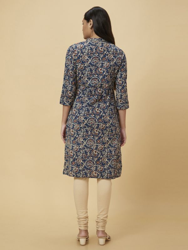 Globus Women Blue Printed Straight Kurta