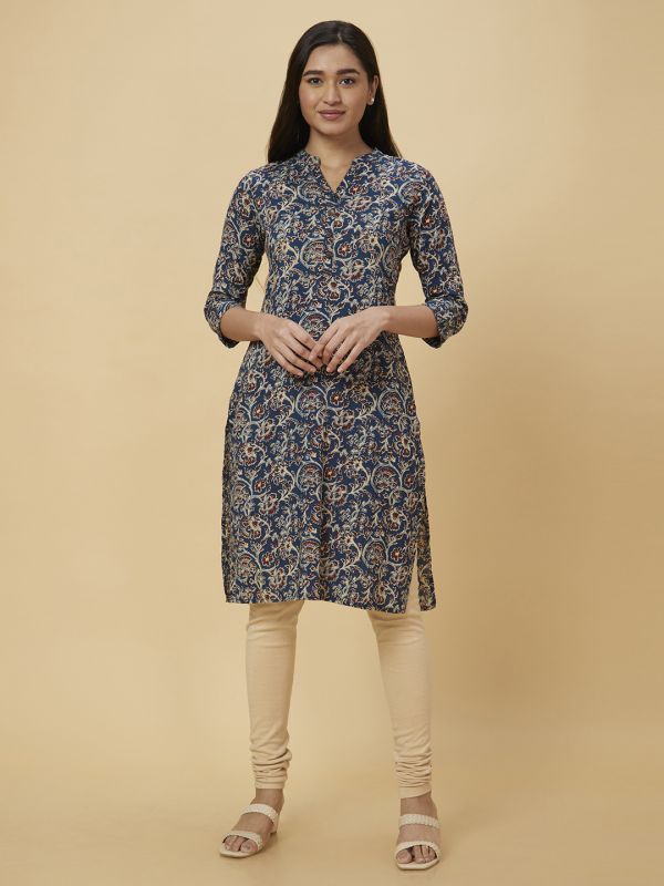 Globus Women Blue Printed Straight Kurta
