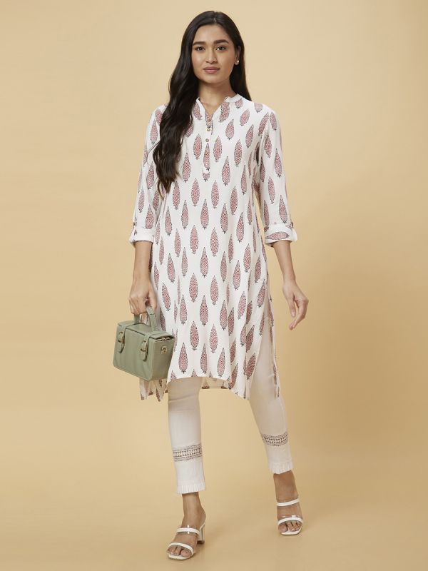 Globus Women Off White Printed Straight Kurta