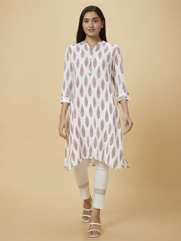 Globus Women Off White Printed Straight Kurta