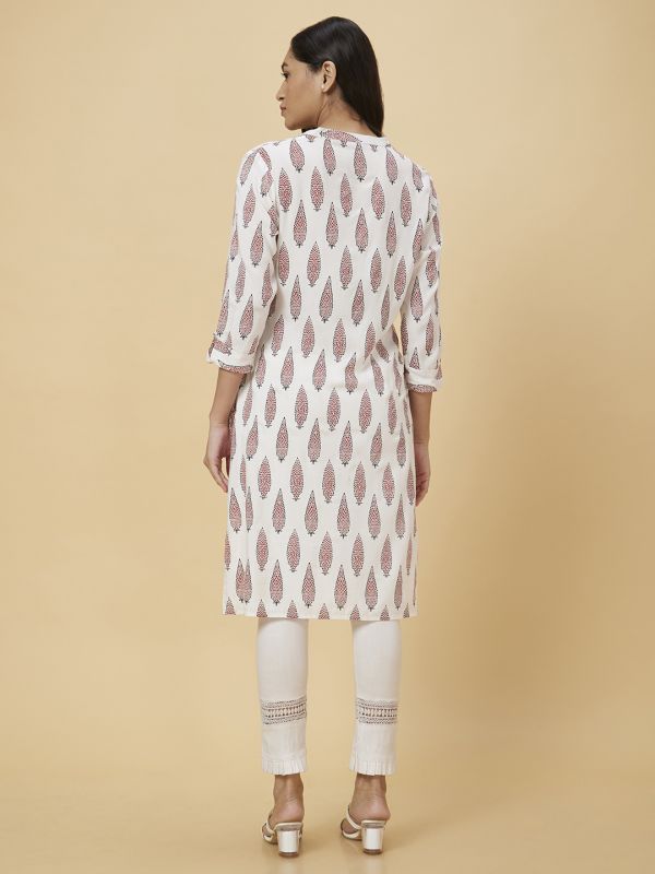 Globus Women Off White Printed Straight Kurta