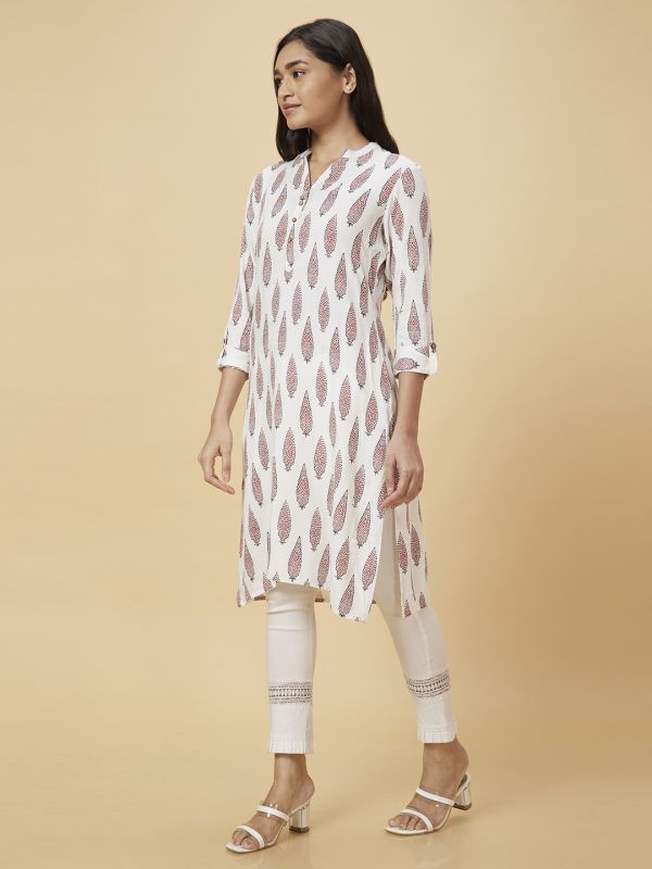 Globus Women Off White Printed Straight Kurta