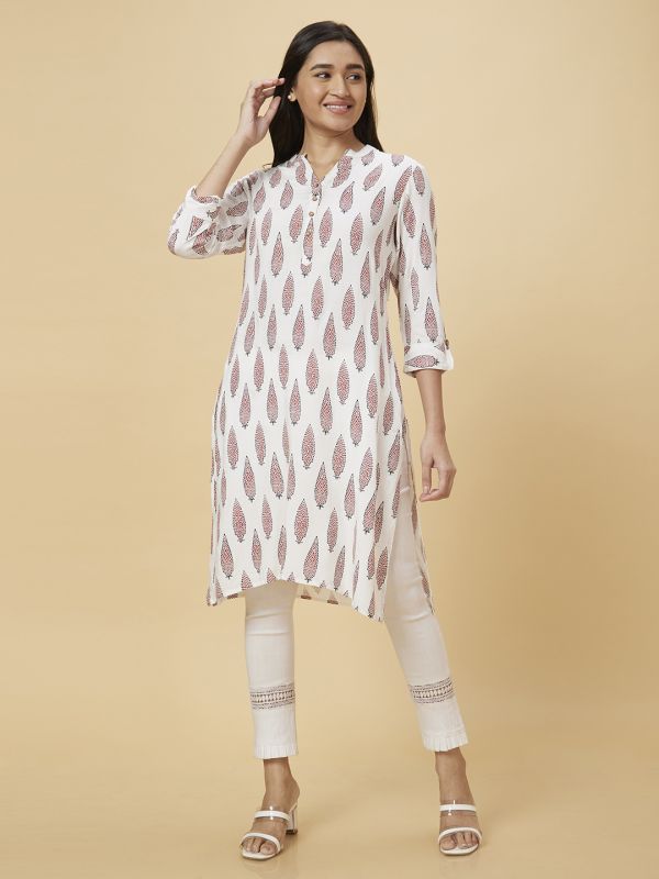 Globus Women Off White Printed Straight Kurta