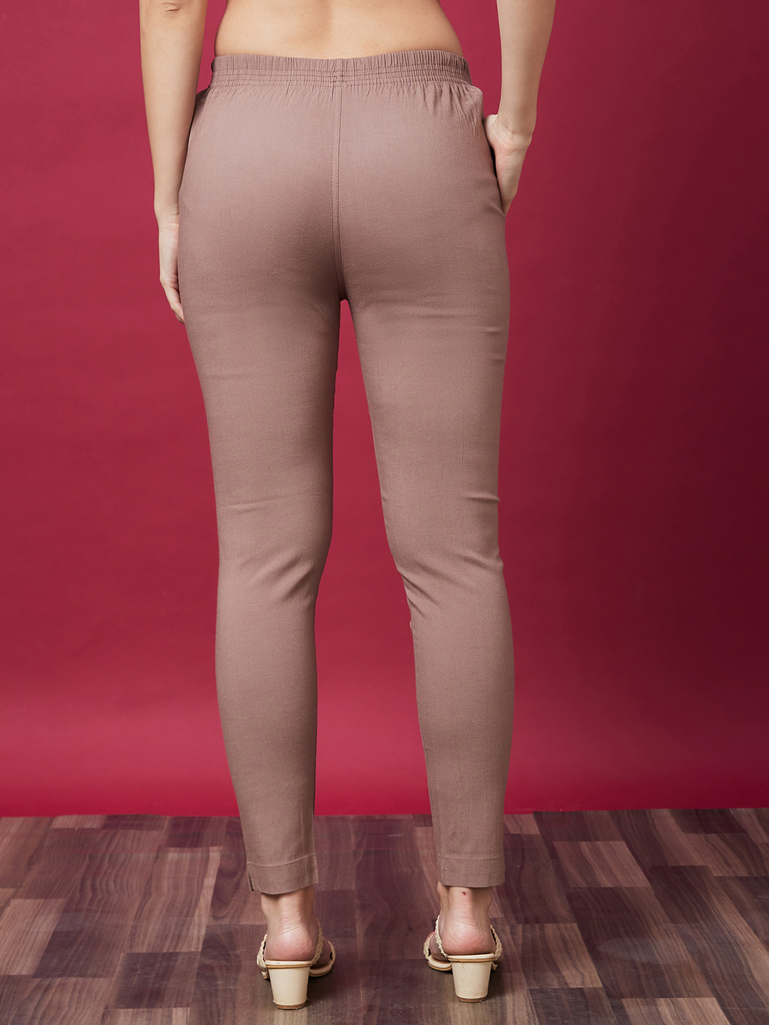 Globus Women Taupe Solid Mid Rise Ethnic Cigarette Trousers