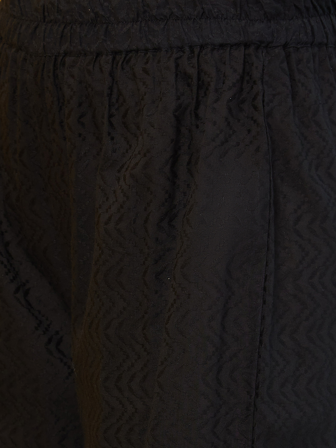 Globus Women Black Embroidered Yoke Design Band Collar Panelled Kurta Set With Trouser