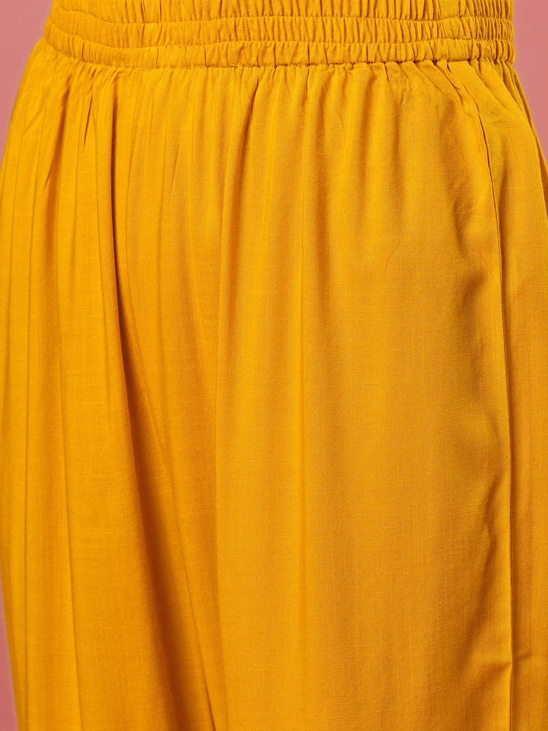 Globus Women Yellow Embroidered Yoke Allover Printed Calf Length A-Line Kurta With Narrow Pant