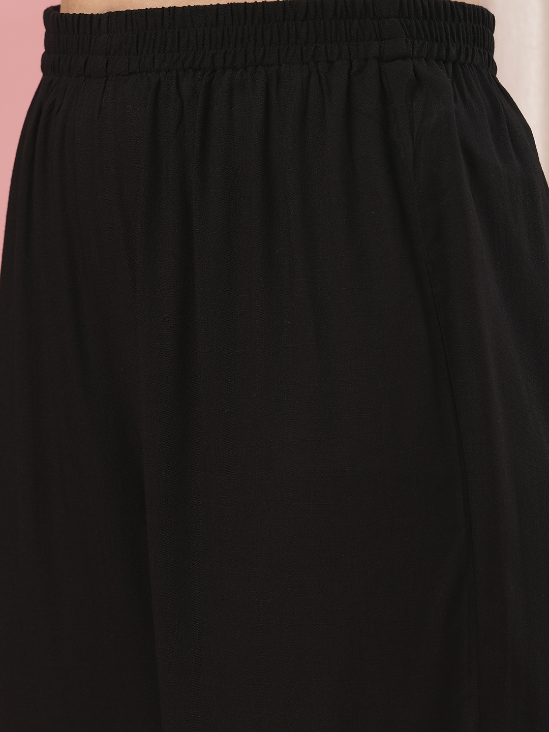 Globus Women Black V-Neck Embroidered Yoke Panelled Allover Printed A-Line Kurta With Narrow Pants