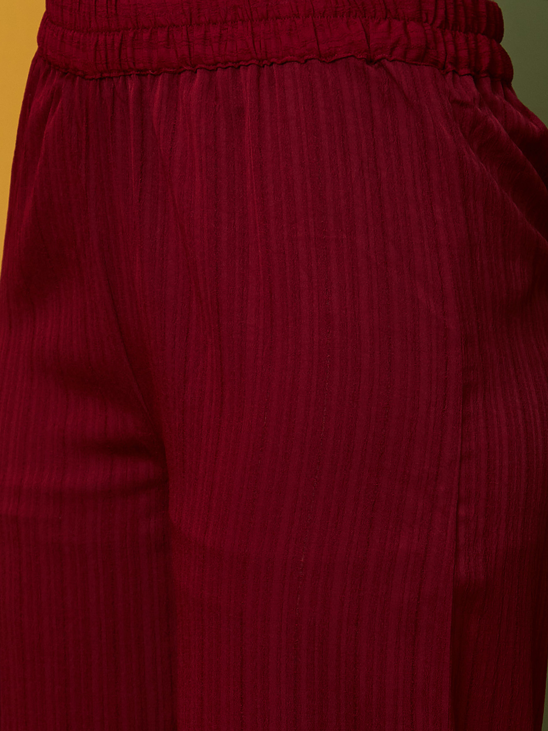 Globus Women Maroon Round Neck Embroidered Yoke Straight Kurta Set with Trousers