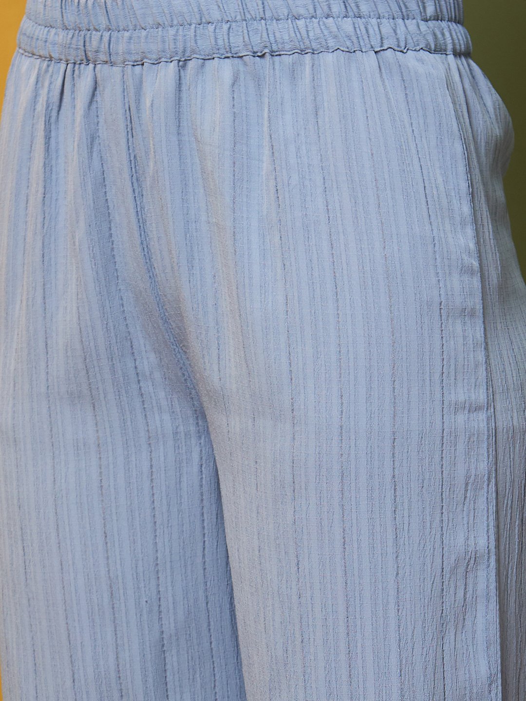Globus Women Grey Round Neck Embroidered Yoke Straight Kurta Set with Trousers