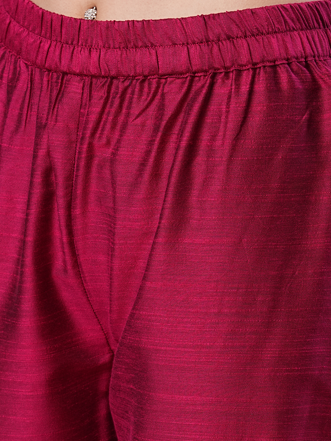 Globus Women Plum Embroidered Yoke Panelled Calf Length A-Line Kurta With Narrow Pant & Dupatta