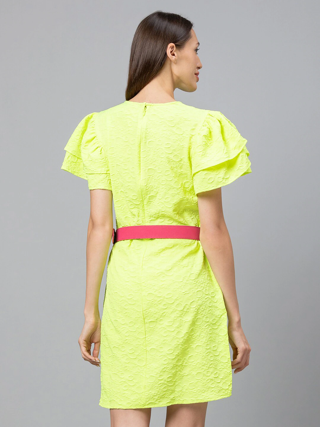 Globus Neon Yellow Self Design Dress
