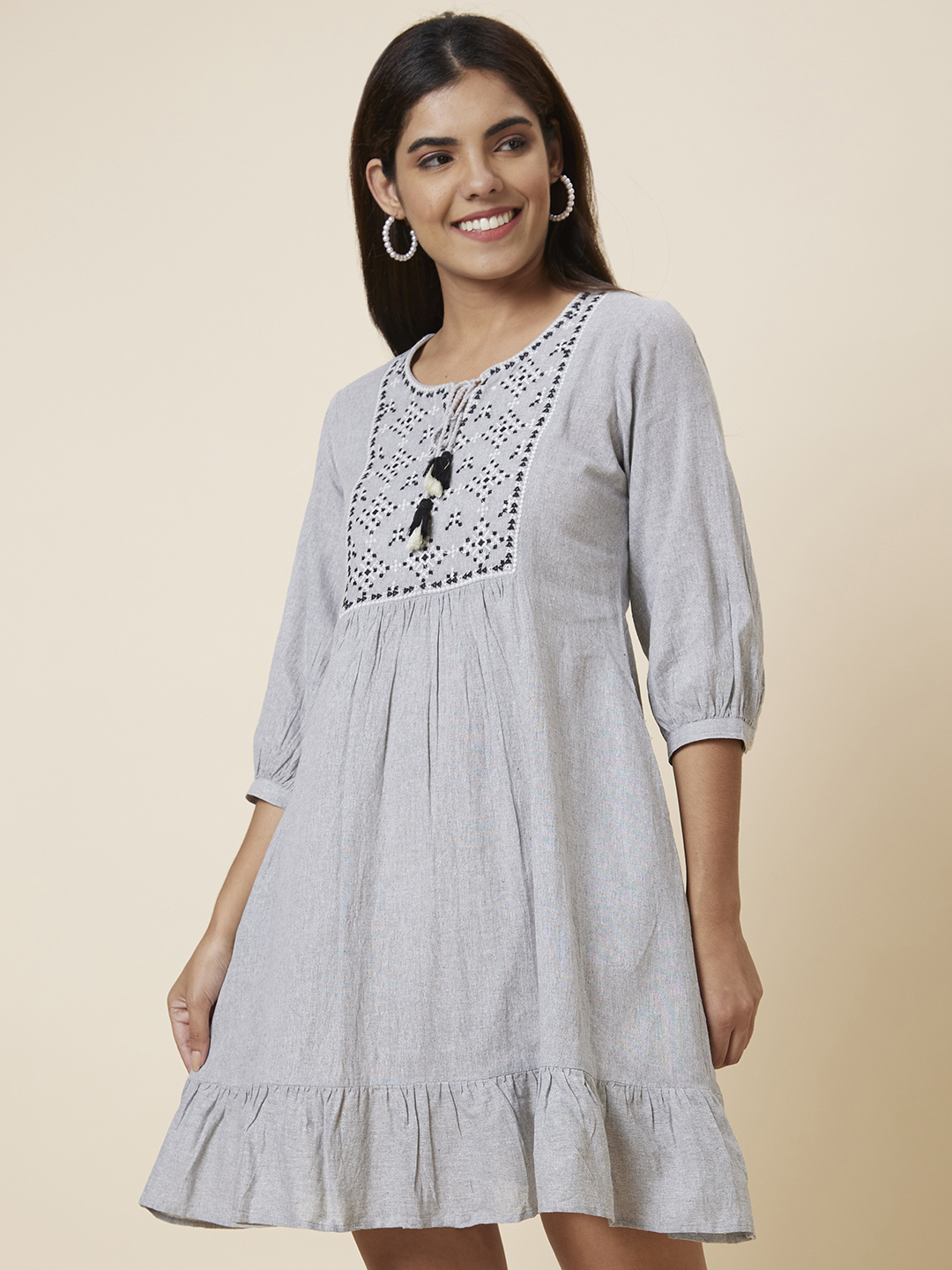 Globus Women Grey Embroidered A-Line Dress