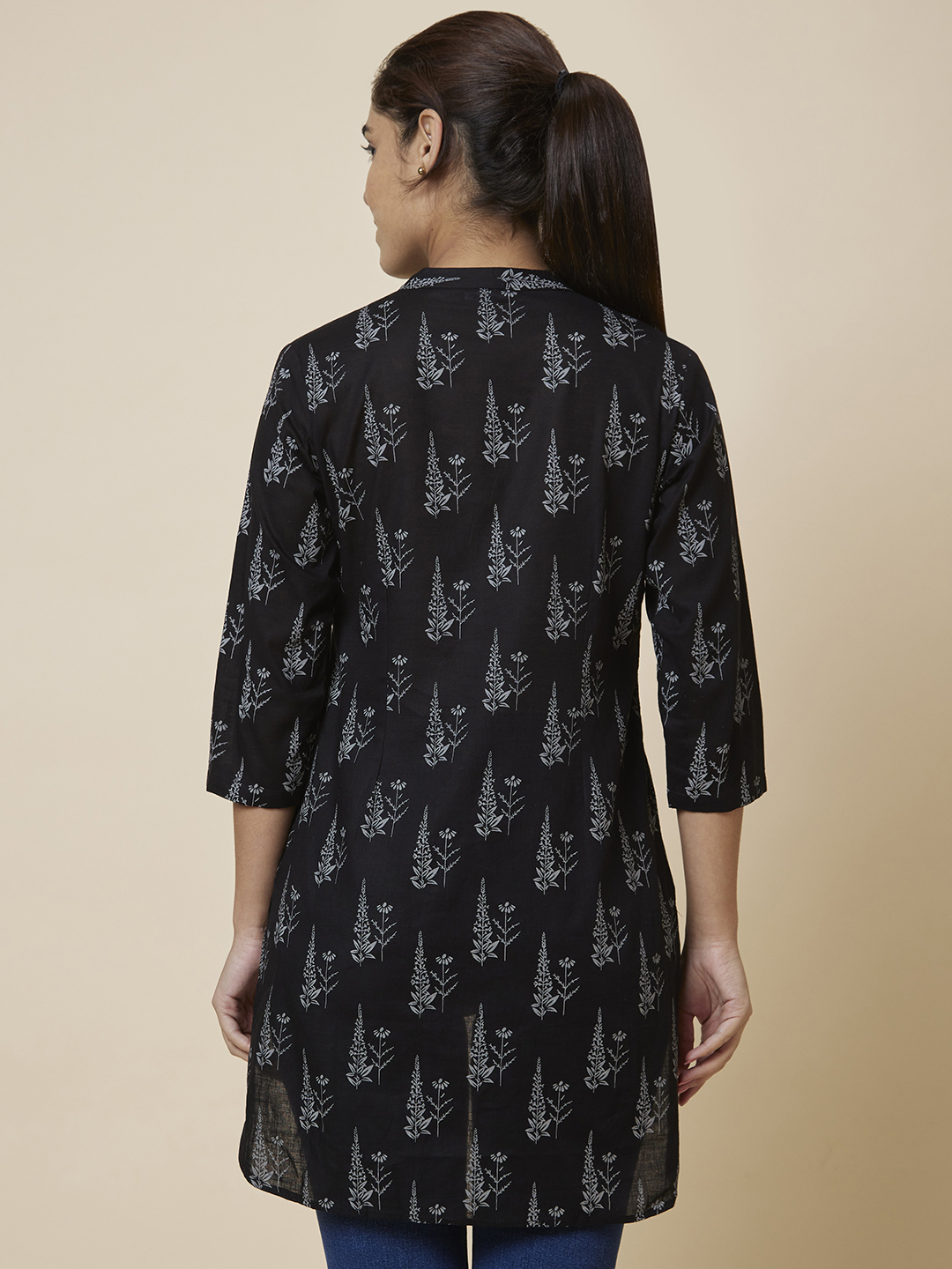 Globus Women Black Mandarin Collar Printed Tunic