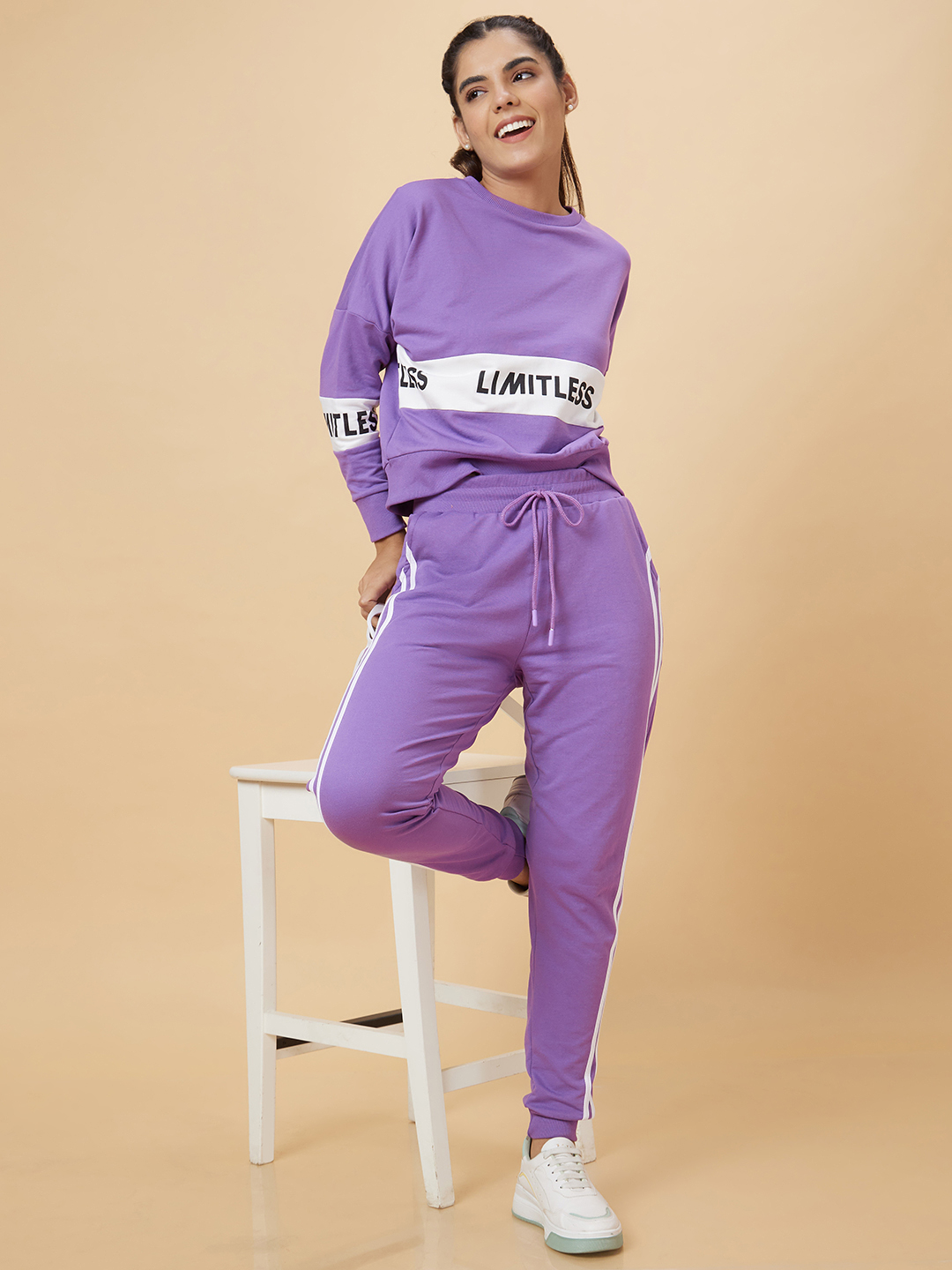 Globus Women Purple Printed Cotton Sweatshirt