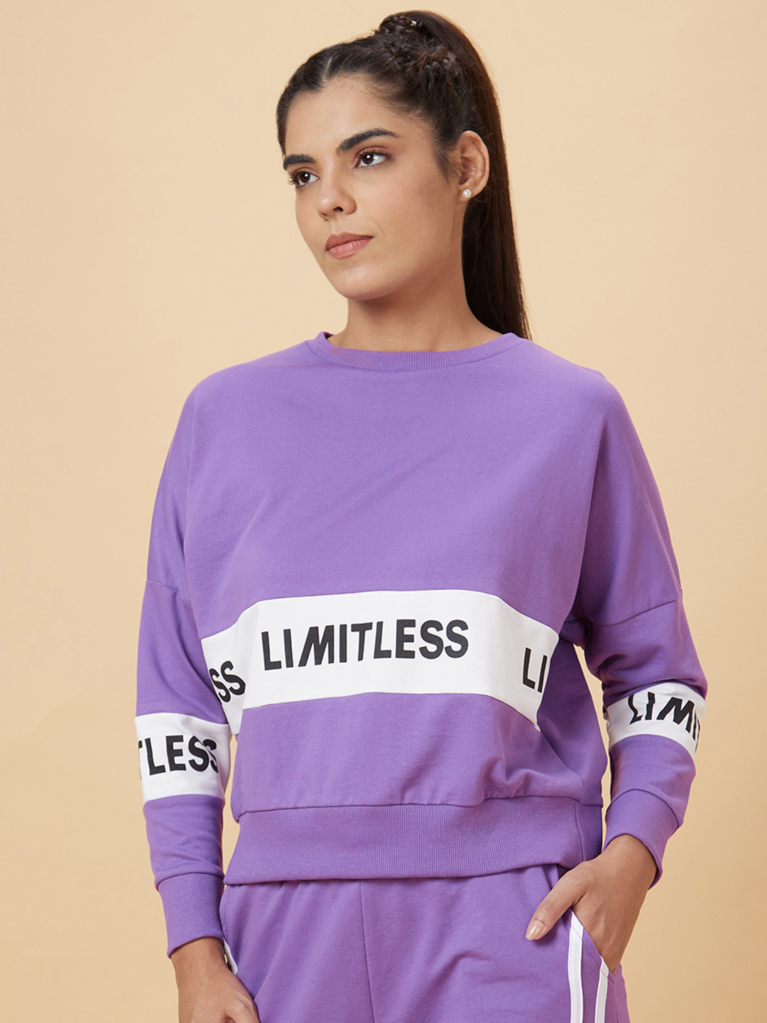 Globus Women Purple Printed Cotton Sweatshirt