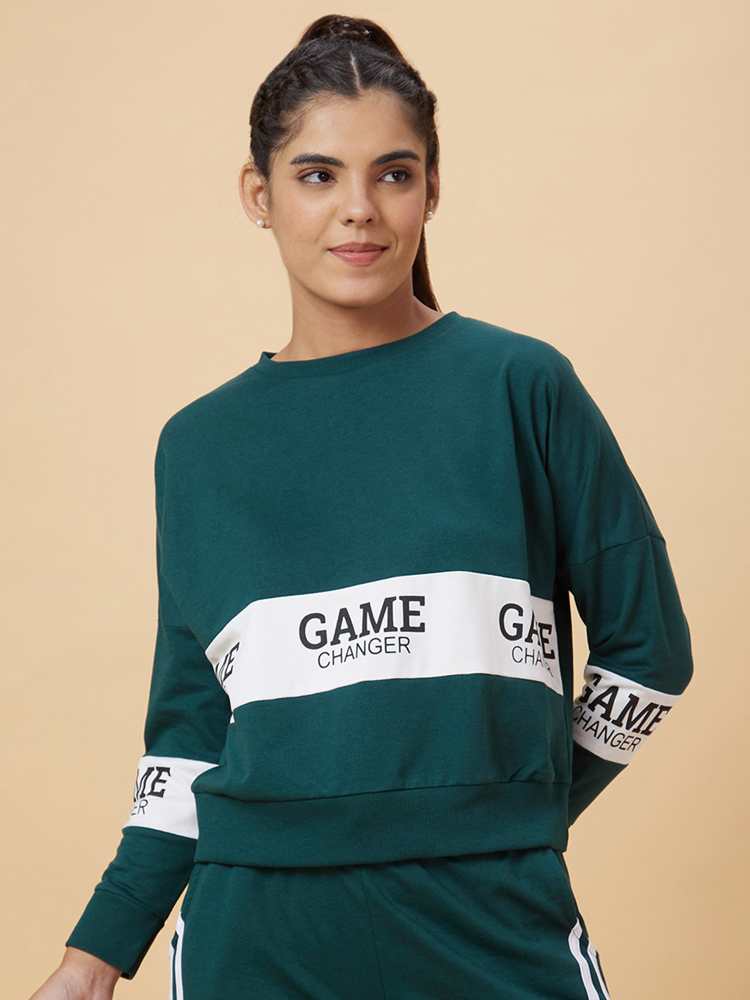 Globus Women Green Printed Cotton Sweatshirt