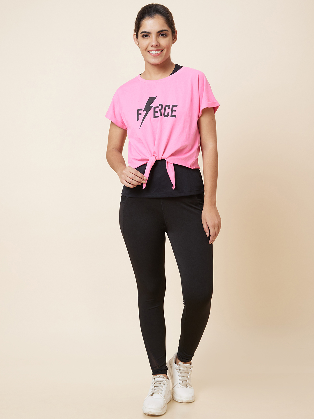 Globus Women Pink Regular Fit Printed Cotton Sports Layered T-Shirt